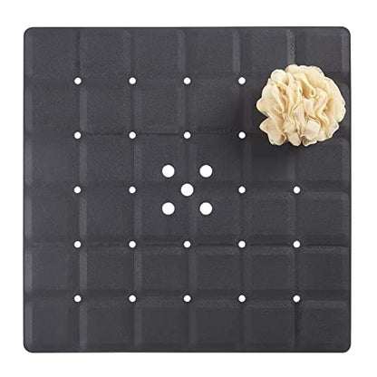 Webos Shower Mat for Textured Surface：Silicone Non Slip Shower Mat Without Suction Cups Foldable - Square Bath Mat for Reglazed Tub Textured Shower Floor (Black, 21x21 Inches) - color: Black