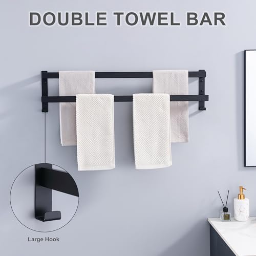 Double Towel Bar Towel Racks for Bathroom, Bath Towel Holders Wall Mount, Stainless Steel Towels Shelves Towel Rail, 2-Tiers (Matte Black, 32 Inches) - color: Matte Black, size: 32 Inches