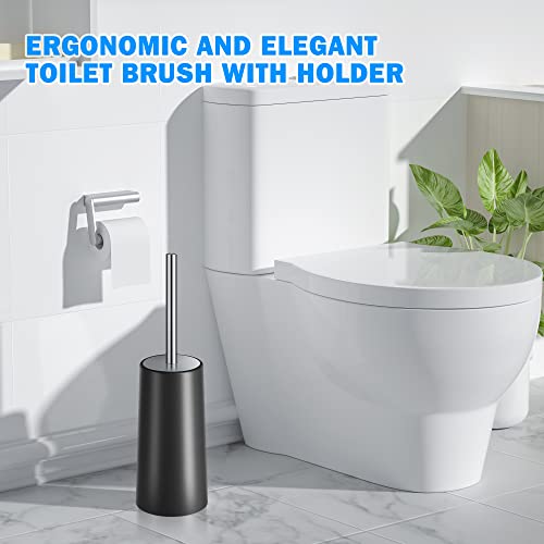 Toilet Brush and Holder, 2 Pack Toilet Brush with 304 Stainless Steel Long Handle, Toilet Bowl Brush for Bathroom Toilet-Ergonomic, Elegant,Durable (Black) - color: Black