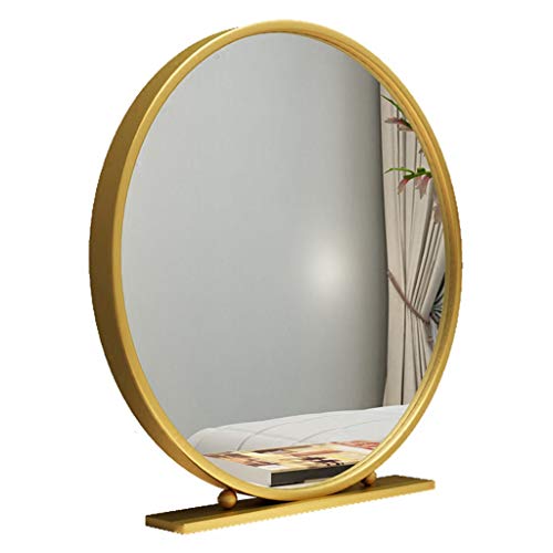 Free Standing Dressing Table Mirror Bedroom Makeup or Shaving Mirrors with Base Round Table Top Mirror - Diameter 40/50/60CM - color: Gold
