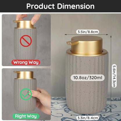 Segbeauty 10.8oz Ceramic Foaming Soap Dispenser, 320ml Empty Refillable Liquid Hand Wash Dish Soap Dispenser, Body Wash Shampoo Pump Bottle Dispensing Container for Kitchen Bathroom Countertop Gray - color: Gray Golden, style: Foaming
