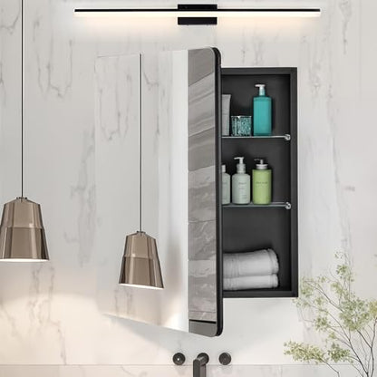 VEVOR Medicine Cabinet, 24 x 30 inch, Medicine Cabinet for Bathroom with Mirror, Aluminum Frame Bathroom Wall Cabinet, 2-Layer Adjustable Shelves, Recessed & Wall-Mounted Installation - size: 24x30in