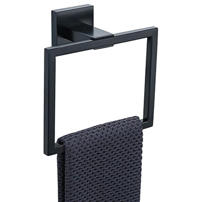 TQKAG Matte Black Towel Ring, Bathroom Hand Towel Holder, Wall Mount | 5.5 Inch, Square Towel Ring, SUS304 Stainless Steel, Easy Installation, Bathroom Kitchen Entryway Vanity Sink - color: Black