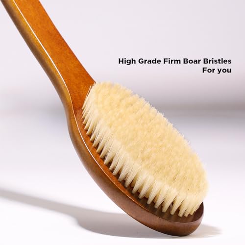 ICANdOIT-17.71Inch Natural Boar Bristles Anti-Slip Curved Long Handle Bath Brush,Bent Handle Shower Scrubber for Exfoliating,Shower Back Brush