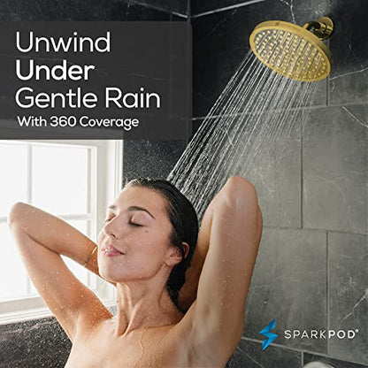 SparkPod Rain Shower Head, 8 Inch Round, Egyptian Gold Finish | High Pressure Shower Heads, 90 Nozzles, Adjustable Showerhead, No Tools Needed, Universal Connection - color: Egyptian Gold, style: 8 Inch Round