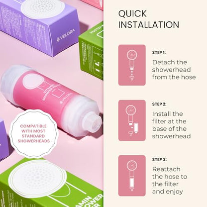 Vitamin C Shower Filter and Water Softener for Hard Water - Aromatherapy Shower Head Attachment - Universal Fit, Easy to Install - Reduces Dry Itchy Skin and Nourish Hair - Rose-Scented - style: Rose