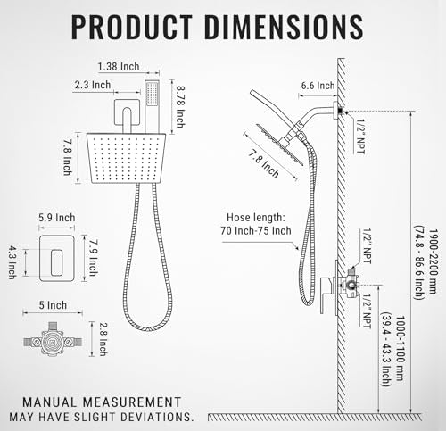G-Promise Rain Shower Head and Handle Set for Modern Bathroom Upgrade | All Metal, Built to Last, Including the Required Accessories, Modern Upgrade, Extra Flexible Long Lose - color: Brushed Nickel