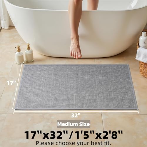 Bathroom Rugs Non Slip Bath Mat, Bathroom Mat Quick Dry | Machine Washable Rugs, Shower Rugs, 17" x 32", Grey Thin Bath Mat Fit Under Door - color: Grey, size: Medium(17"x32")