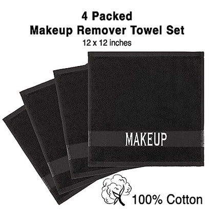 American Soft Linen 100% Cotton Luxury Turkish Towels, Makeup Remover Set | Soft Absorbent Quick Dry OEKO Tex Standard 100 Certificated Durable Machine Washable Premium Hotel Quality - color: Black, size: 12"x12"