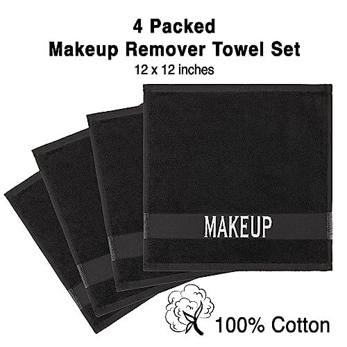 American Soft Linen 100% Cotton Luxury Turkish Towels, Makeup Remover Set | Soft Absorbent Quick Dry OEKO Tex Standard 100 Certificated Durable Machine Washable Premium Hotel Quality - color: Black, size: 12"x12"