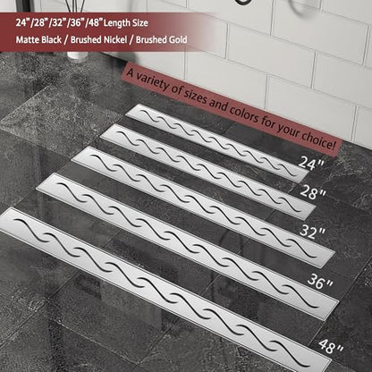 Linear Shower Drain, 32 inch Brushed Nickel | Including Hair Catcher and Removable Grate, 304 Stainless Steel, Easy to Install and Clean (Drain Base Not Included) - color: Brushed Nickel, size: 32 inch