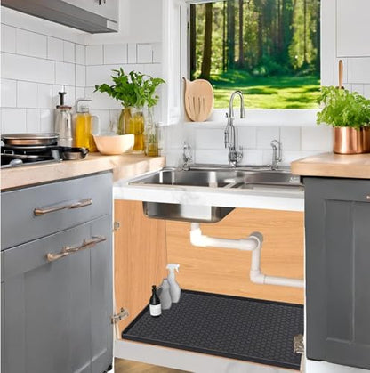 Under Sink Mat 31 x 19, Silicone Under Sink Liner for Kitchen Waterproof Bathroom Cabinet Mat, Black - color: Black, size: 19"W x 31"L