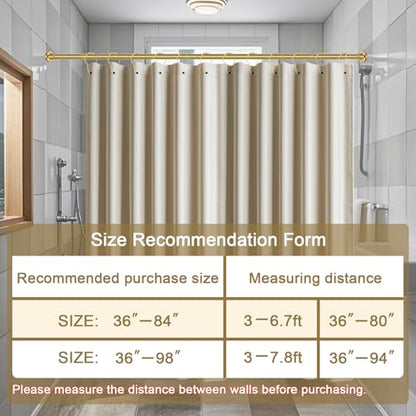 ZYRW Shower Curtain Rod 36-84 Inches (3-7ft) Non Rust Adjustable Shower Rod Spring Tension Non Slip No Drilling Stainless Steel Shower Rods for Bathroom Window - color: Brushed Gold, size: 36"-84"