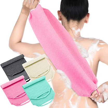 Moukeren Exfoliating Back Scrubber with Handles 4 Pack Nylon Back Exfoliator Extended Length Washers Scrubbers Stretchable Pull Strap Exfoliating Washcloth(Dark Blue, Gray, Beige, Pink) - color: Dark Blue, Gray, Beige, Pink