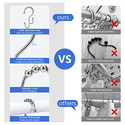 Shower Curtain Rings, SUTINE Double Shower Curtain Hooks, Rust-Resistant Stainless Steel Shower Curtain Rings, Easy Sliding Metal Shower Hooks for Shower Curtains & Liners, 12pcs-Matte Nickel - color: Matte Nickel