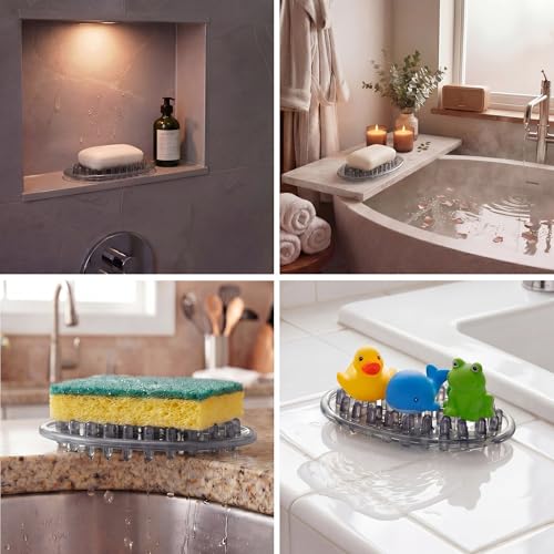 2 Pcs Plastic Soap Holder Soap Dish Bar Saver Tray with Holes Sponge Holder for Kitchen Bathroom Shower Counter, 4.5 x 3 x 0.7 Inches (Light Gray) - color: Light Gray
