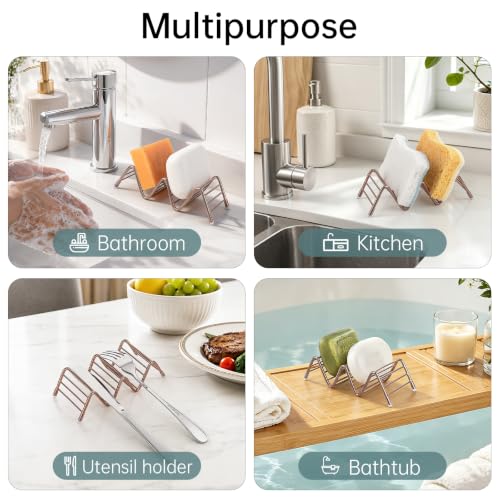 Stainless Steel Soap Dish Self Draining Bar Soap Holder, Rose Gold | Reversible Design Fits 2-3 Bars, Rustproof, Easy to Clean, Space Saving, Non Slip, for Bathroom, Shower, Kitchen - color: Rose Gold, size: 5.8" x 2.5"(no tray)