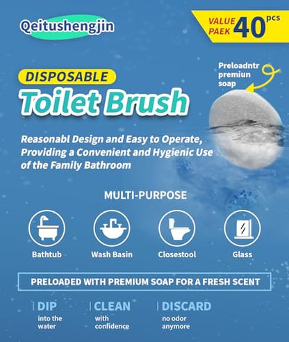 Pack of 40 Disposable Toilet Brush Refills, Designed Exclusively for Automatic pop-up Toilet Brushes. Toilet Brush Refills (Ocean Scent). Not Compatible with Electric Toilet Brushes.(40white) - color: 40white
