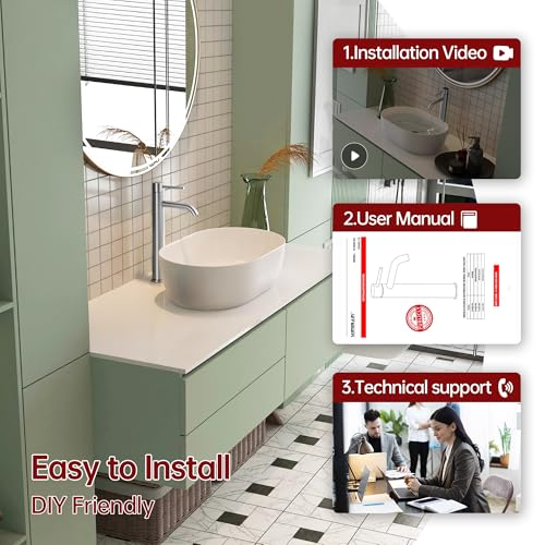 SUMERAIN Brushed Nickel Tall Bathroom Vessel Sink Faucet | Single Handle, Single Hole, 304 Stainless Steel, Water-Saving, with Faucet Supply Lines, Easy DIY Install - color: Brushed Nickel, size: Vessel Sink faucet