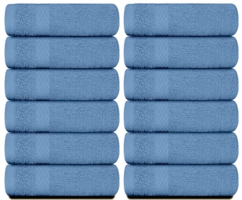 White Classic Luxury Cotton Washcloths 13x13 Inch - 650 GSM Turkish Cotton | Hotel, Spa, Bathroom Face Towel | 12 Pack, Light Blue - color: 13: Light Blue