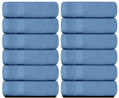 White Classic Luxury Cotton Washcloths 13x13 Inch - 650 GSM Turkish Cotton | Hotel, Spa, Bathroom Face Towel | 12 Pack, Light Blue - color: 13: Light Blue