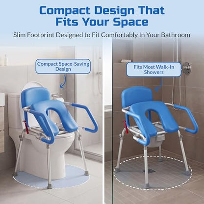 Raised Toilet Seat with Handles, Elevated Toilet Seat Riser for Seniors | Comfortable, Accessible Bedside Toileting - Blue, padded seat, backrest - size: 300lb. Capacity
