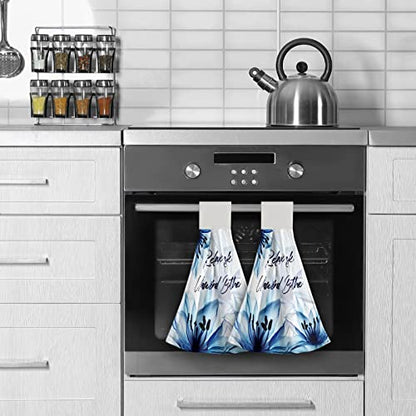 Giwawa Relax Soak Unwind Breathe Hand Hanging Towel Blue Flower Kitchen Tie Towels Set of 2 Dish Cloths Durable for Bathroom Laundry Room - color: Blue Floral