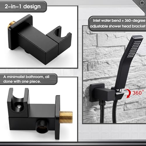 Shower Head Holder, Brass Handheld Showerhead Holder Bathroom Fixtures Wall Mounted Supply Elbow with Adjustable Shower Wand Bracket(Matte Black) - color: Matte Black