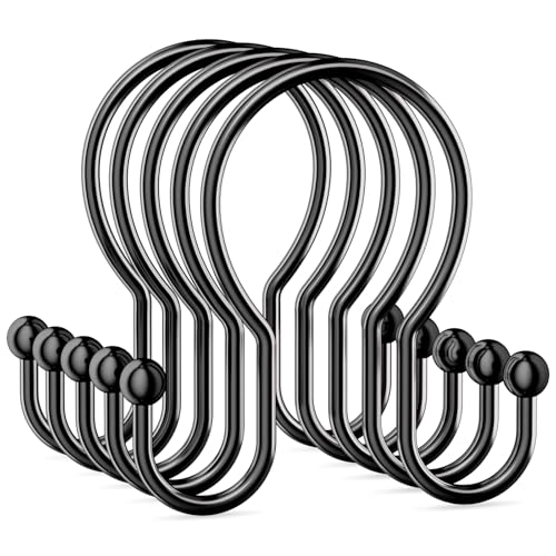 OEH Shower Curtain Hooks, 12 Pcs Minimalist Shower Curtain Rings, Metal Shower Curtain Hangers, Double Hook Black Shower Curtain Hooks Rust Proof, Glide Smoothly Shower Hooks for Shower Curtain, Black - color: Black, size: Minimalist Double Hooks