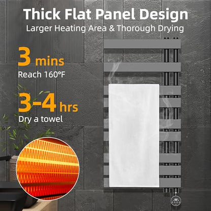 P&Dlusir M205 Electric Towel Warmer, Black, H39.76 x W19.69 | Heated Towel Rack, No Preheat, Fast Dry, Precise Timer, Plug-in/Hardwired - color: Black, size: 39.76"H x 19.69"L