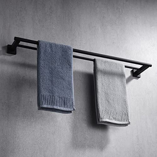 Miyili Matte Black Double Bath Towel Bar 30-Inch SUS 304 Stainless Steel Towel Holder Rack for Bathroom, A02B75B - color: Matte Black, size: 30-Inch