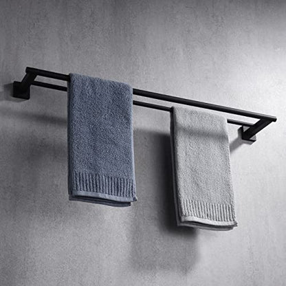 Miyili Matte Black Double Bath Towel Bar 30-Inch SUS 304 Stainless Steel Towel Holder Rack for Bathroom, A02B75B - color: Matte Black, size: 30-Inch