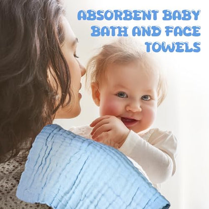 20 Pcs Baby Muslin Washcloth 12 x 12 Inch 100% Cotton Soft and Absorbent Muslin Washcloth Burp Cloth Wipe Newborn Face Towel for Baby Boy Girl Sensitive Skin(White, Light Blue, Blue) - color: White, Light Blue, Blue