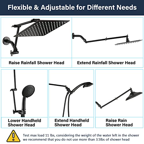 PDPBath Shower Extension Arm, 16" Upgrade Solid Brass Shower Head Extender, Adjustable Height Extended with G1/2 Universal Connection for Rain & Handheld Shower Head - Oil Rubbed Bronze - color: Oil Rubbed Bronze, style: 8 Inch + 8 Inch