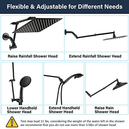 PDPBath Shower Extension Arm, 16" Upgrade Solid Brass Shower Head Extender, Adjustable Height Extended with G1/2 Universal Connection for Rain & Handheld Shower Head - Oil Rubbed Bronze - color: Oil Rubbed Bronze, style: 8 Inch + 8 Inch