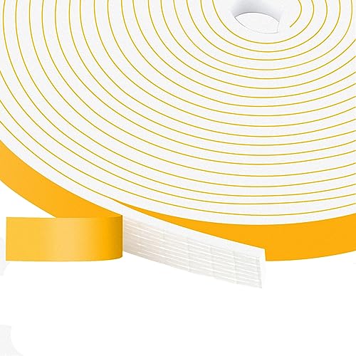 Thin Foam Tape for Silding Doors/Windows and Small Gaps, 1/2x1/8in | Strong Adhesive, Thin & Low Profile for Windows, Drawers, Cabinets & Small Gaps, Blocks Drafts, Noise, Removable, No Residue - color: White, size: 1/2 In x 1/8 In x 50Ft