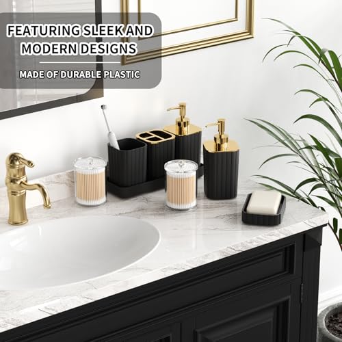 XLHOMO Bathroom Set - 26PC Bathroom Set with Shower Curtain and Rugs, Bathroom Accessory Set, Black Bathroom Accessories Set, Trash Can & Soap Dispenser - style: Black&Gold