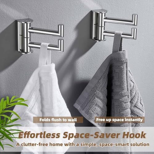 Swivel Wall Hooks with 2 Arm, 2 Pack, Polished Chrome, Wall Mounted | Rust-resistant 304 Stainless Steel, Double Towel Hooks for Bathroom Kitchen closet, Flexible 180° Swivel, Heavy-duty 11 lbs - color: Polished Chrome, size: 2 Pack