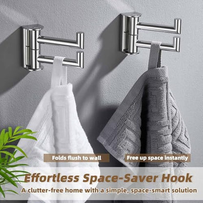 Swivel Wall Hooks with 2 Arm, 2 Pack, Polished Chrome, Wall Mounted | Rust-resistant 304 Stainless Steel, Double Towel Hooks for Bathroom Kitchen closet, Flexible 180° Swivel, Heavy-duty 11 lbs - color: Polished Chrome, size: 2 Pack
