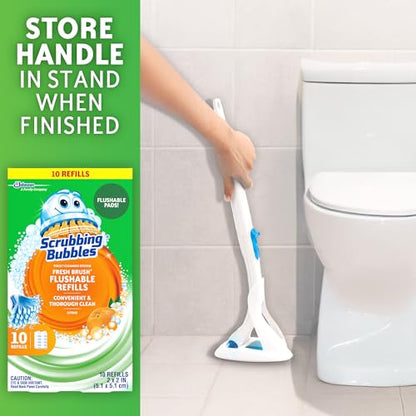 Scrubbing Bubbles Flushable Toilet Bowl Wand Cleaner Refills, Fresh Brush Cleaner Toilet Refill Pads, Removes Limescale & Odors, Citrus Scent, 10 Count (Pack of 12) - size: 10 Count (Pack of 12), style: Refill