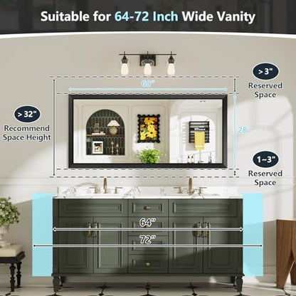 60x28 Inch Black Bathroom Mirror for Wall, Beveled Framed Rectangle Bathroom Vanity Mirrors for Over Sink, Bedroom, Living Room, Entryway, Anti-Rust, HD Tempered Glass, Horizontally/Vertically - size: 60"L x 28"W