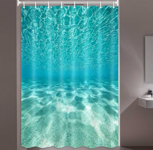 MERCHR Cute Teal Blue Ocean Shower Curtain, Nature Underwater Sea World Sand Beach Bathroom Curtains Waterproof Fabric, 47x 64 Inches - color: Teal, size: 47"W x 64"L (Pack of 1)
