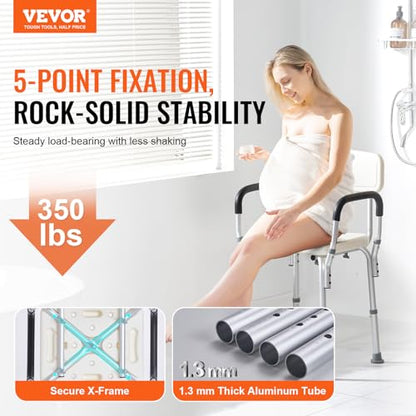 VEVOR Shower Chair, Shower Seat with Back, Adjustable Height Shower Stool, Shower Chair for Inside Shower Bathtub, Non-Slip Bathroom Bench Bath Chair for Elderly Disabled Handicap, 350 LBS Capacity - color: Shower Chair