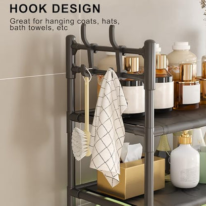 3-Tier Over-The-Toilet Storage Shelf - Sturdy Stainless Steel Bathroom Organizer for Toiletries, Towels & Essentials - Space-Saving Design - color: Black