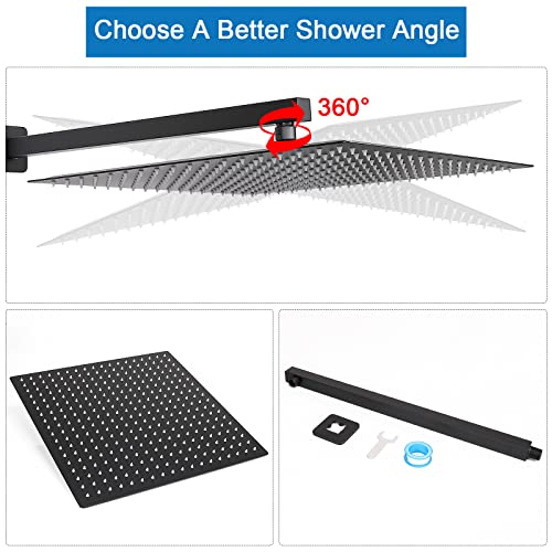 Shower Head with Extension Arm, High Pressure Square with ShowerArm, Stainless Steel Rainfall-Waterfall Full Body Coverage (16'' Shower with 20'' Arm, Matte Black) - color: Matte Black, size: 16'' Shower with 20'' Arm