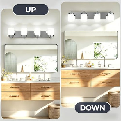 29 Inches Bathroom Vanity Light, 4-Light Chrome Bathroom Light Fixtures Over Mirror, Bathroom Light Shower Lamp with Milky White Square Glass Shade, Modern Farmhouse Lighting Fixtures - color: Chrome, size: 29 Inch : 4-lights