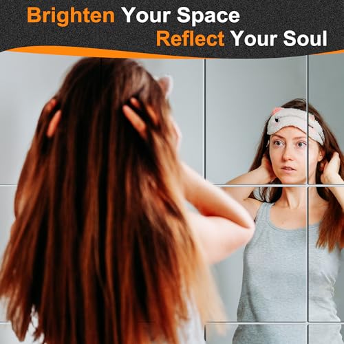 Frameless Mirror Tiles 16"x12"x12 Pcs Wall Mounted | Shatter Resistant, Full Length, Tempered Glass Panels, For Home Gym Bathroom Bedroom & Living Room Decor - size: 16''x12''-12PCS