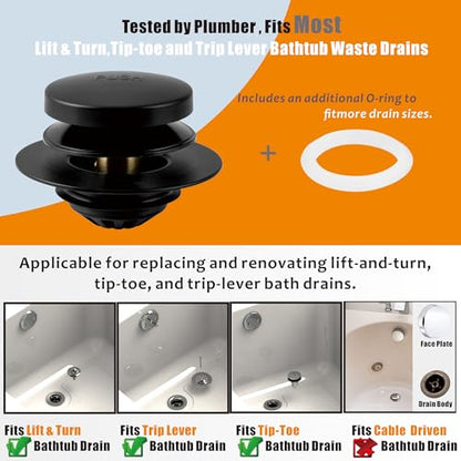 Tub Drain, 2 in 1 Pop-up Bathtub Plug with Hair Catcher | Easy Installation Bath Drain Stopper with Strainer, MATT Black - color: Matt Black