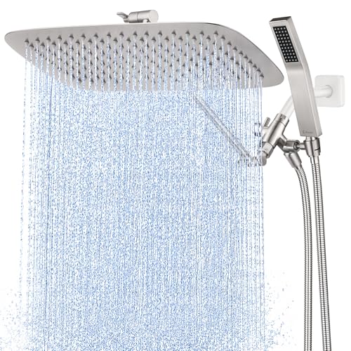 G-Promise All Metal 16" Rain Shower Head with Handheld for Bathroom Upgrade | All Metal, Built to Last, Easy Install, Adjustable Height & Angle for All Heights, Extra Long Hose, Modern Upgrade - color: Brushed Nickel, size: 16 Inches
