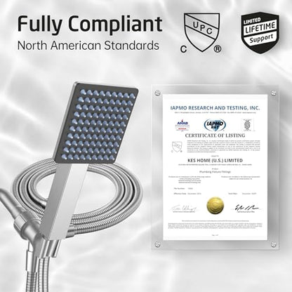 KES 18/8 Stainless Steel Handheld Shower Head High Pressure, Built-in Power Wash to Clean Tub Tile, Patented Auto-Reset Design, 70" Long Hose & Adjustable Brass Joint Holder, Brushed, DP300F18-BS
